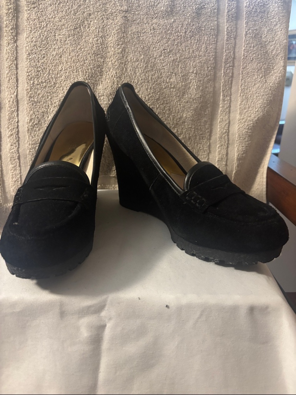 Michael Kors Black Suede Wedge Loafers